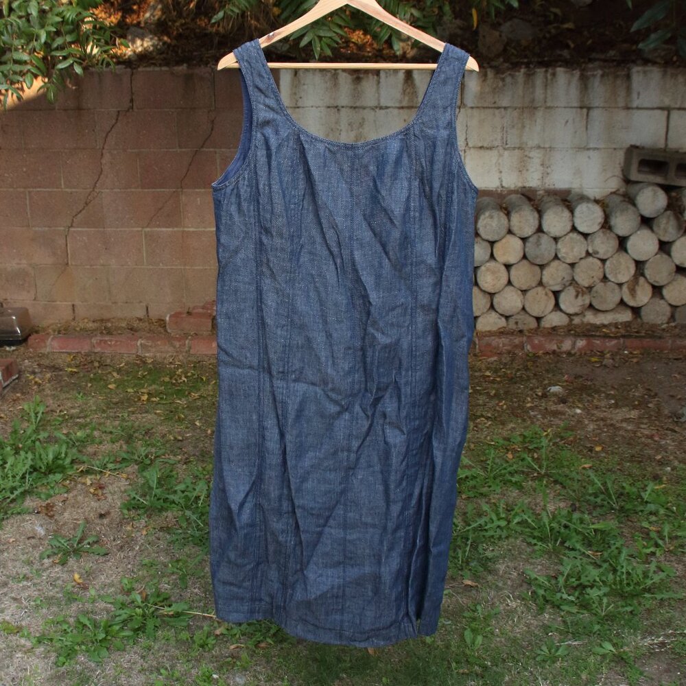 Talbots Linen Blue and White Scoop Neck Sleeveless Dresses Midi 14W